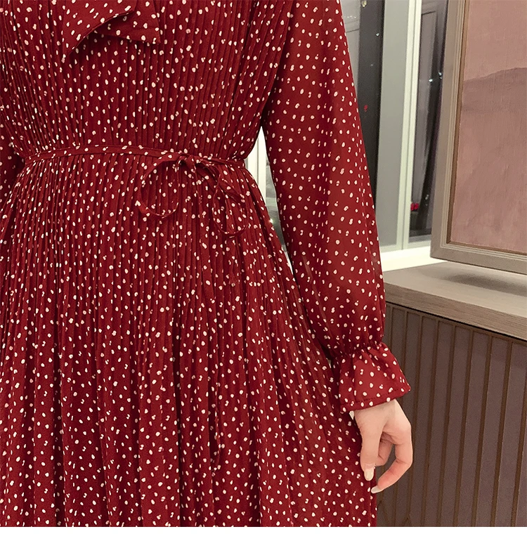 Женское шифоновое платье с длинным рукавом винтажное свободное плиссированное