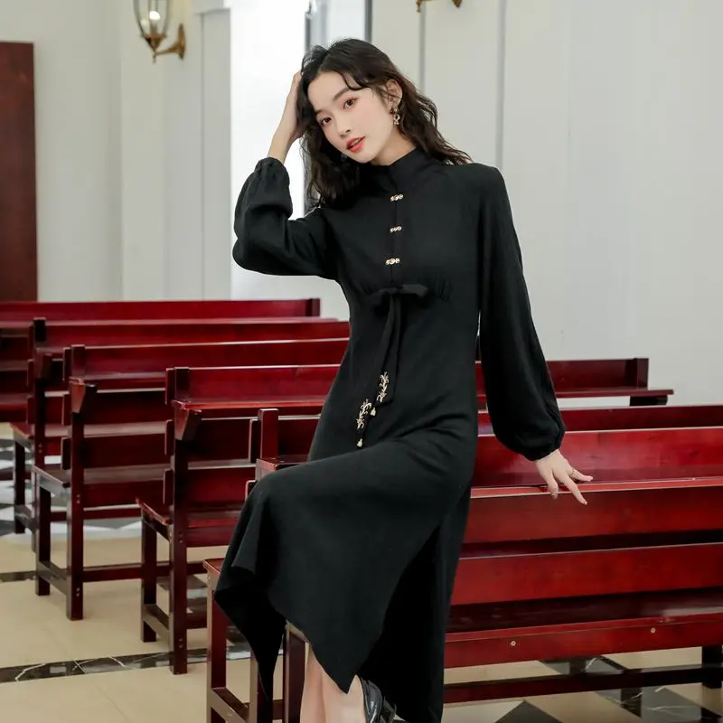 2019 Новая модная женская одежда осень и зима винтажное вязаное облегающее платье