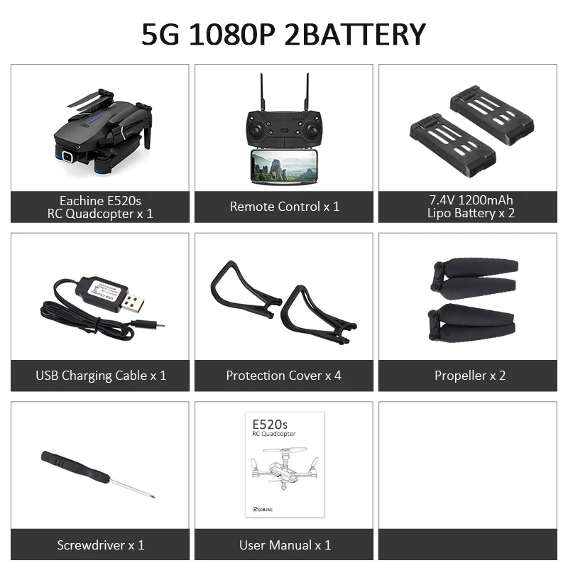 5G 1080P 2battery Eachine E520S Quadcopter GPS WI-FI 4K с видом от первого лица/1080 P HD Камера Широкий формат 16 минут времени полета складной Дрон Квадрокоптер с дистанционным управлением - Цвет: 5G 1080P 2battery