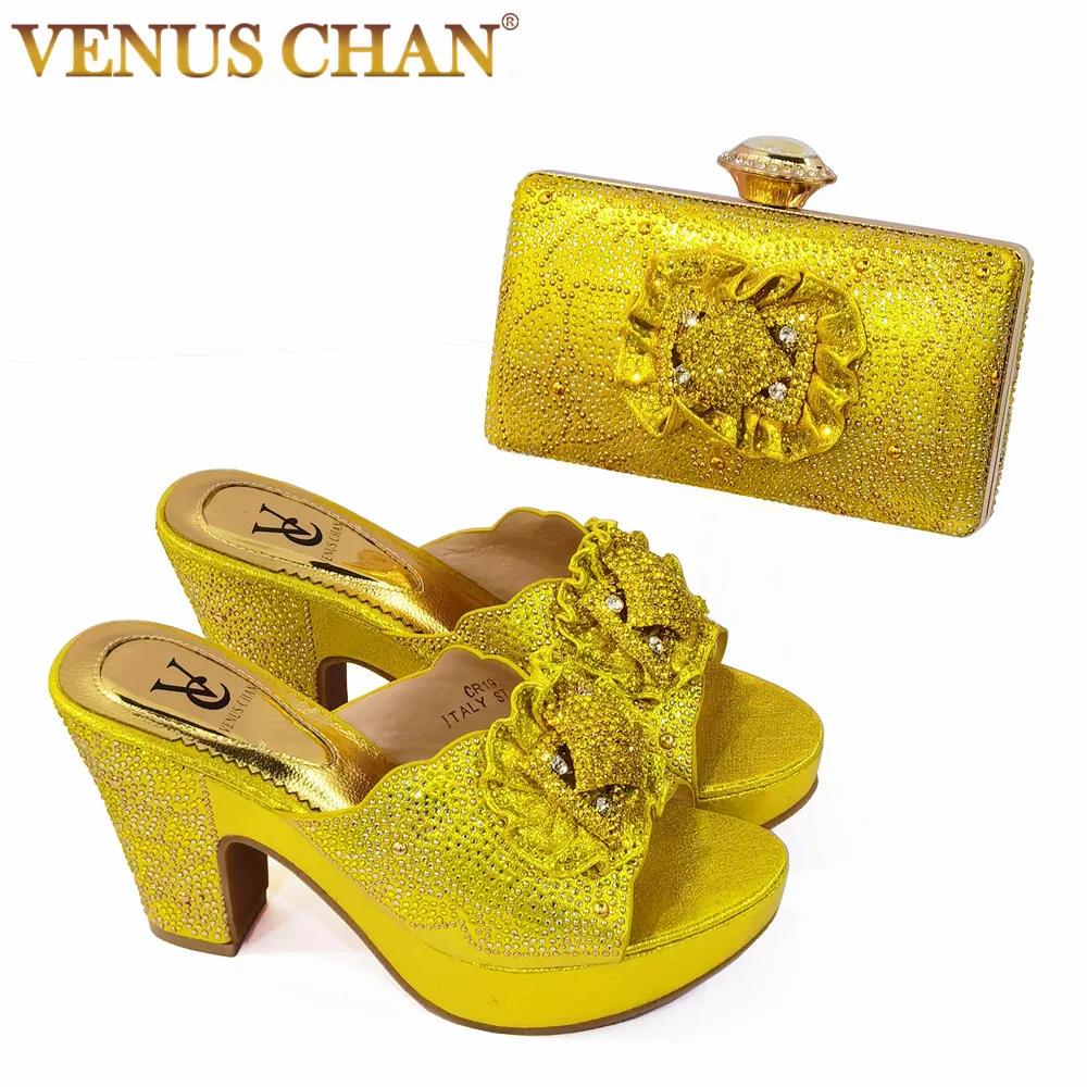 

2021 Hot Selling Nigerian Ladies Shoes and Matching Bags Set women Italian design Shoes with Matching Bag Set in yellow Color