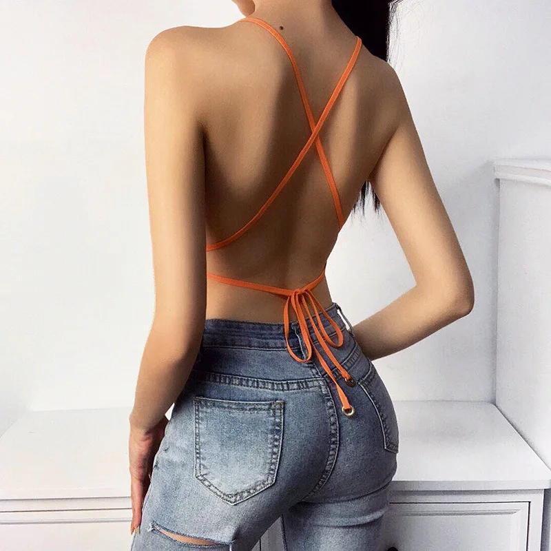 

Paris Girl Open-back Small Suspenders Feminine Summer Beach Lace-up Pleated Wrap Chest Backless Top