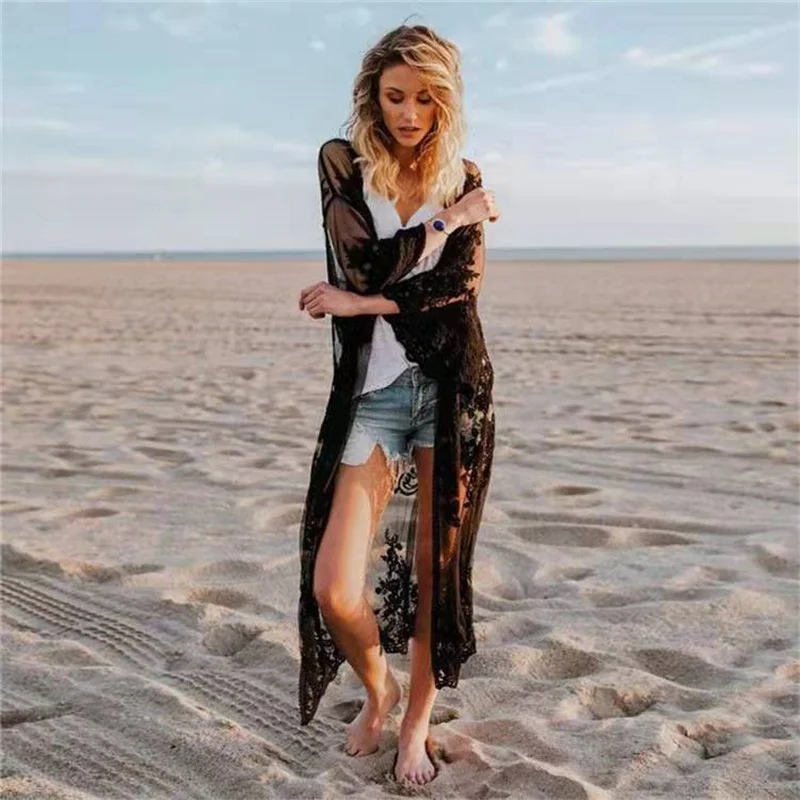 

European American embroidery sexy cardigan beach skirt loose plus size holiday cardigan bikini blouse sunscreen shirt