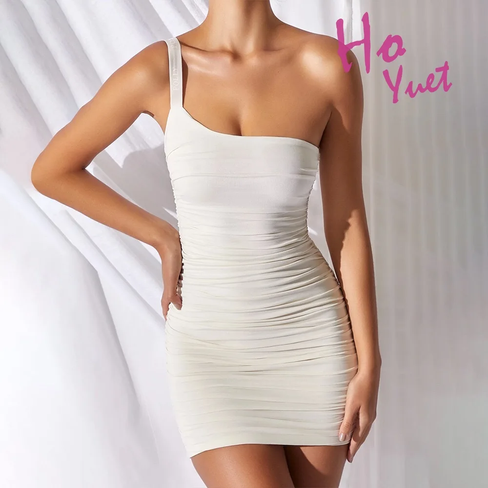 

HoYuet однотонное женское платье пикантные Клубные вечерние белое платье-футляр на одно плечо платья без бретелек облегающее мини-платье без ...