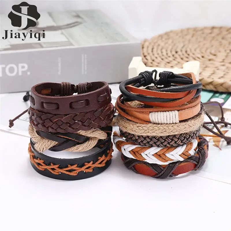 

Модные Многослойные браслеты 10 шт., винтажный кожаный браслет в стиле панк, мужские браслеты, браслеты, мужские украшения, подарок