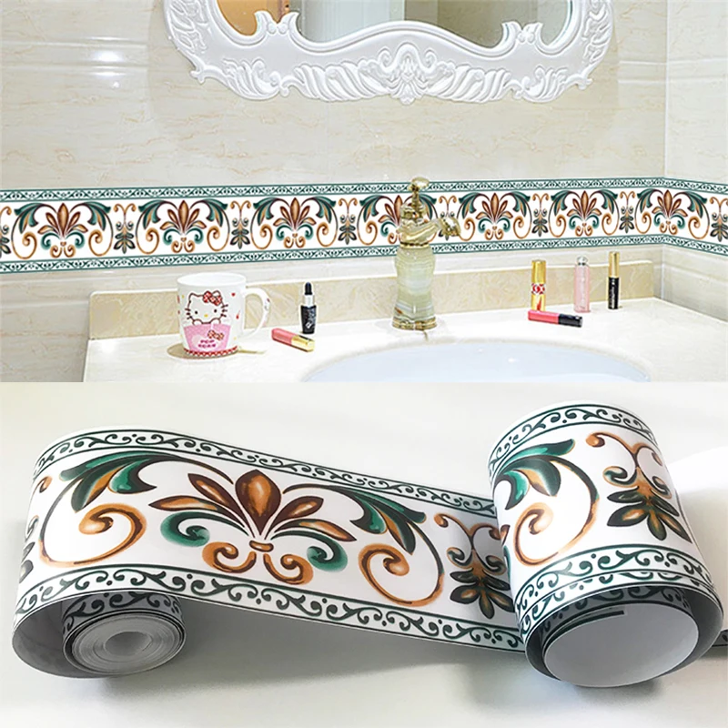 PVC Self-Adhesive Waterproof 3D Wall Sticker Kitchen Bathroom Kicking Line Waistline Wallpaper Borders Removable Stickers Decor