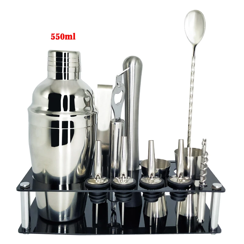 13PC 550ML Rack Шейкер премиум-класса барная посуда набор-13 шт. бармен набор включает шейкер, стойку, ложку, pourer, соломы и льда tong шейкер для коктейлей - Цвет: 13PC 550ML Rack