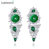 luoteemi luxurious green aaa cubic zirconia dangle earrings for women wedding party engagement fashion jewelry brincos gift