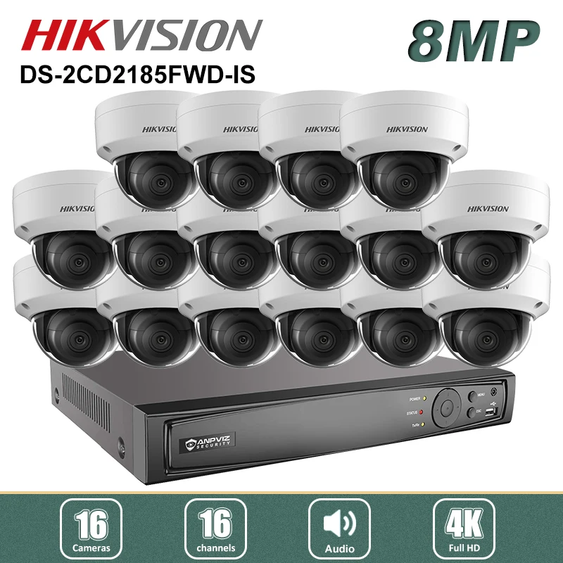 

Hikvision 4K 8MP Security IP Camera System POE OEM 16CH NVR DS-2CD2185FWD-IS Audio Outdoor IP67 CCTV Surveillance Set H.265+