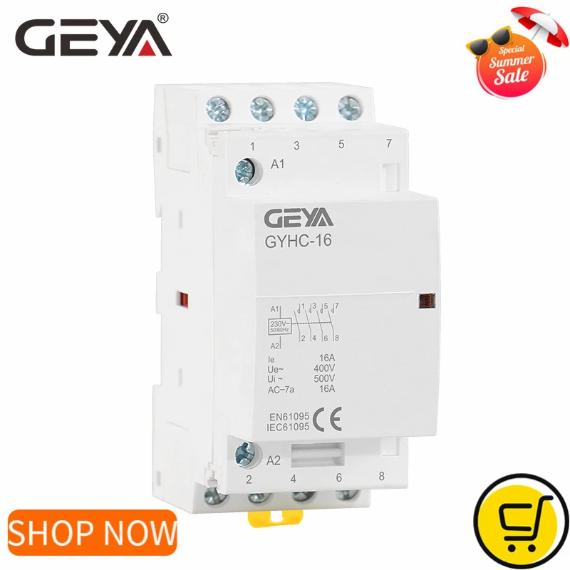 Модульный контактор GEYA GYHC 4P 16A 20A 25A 4NO или 2NO2NC 220 В/230 В 50/60 Гц на Din-рейку бытовой
