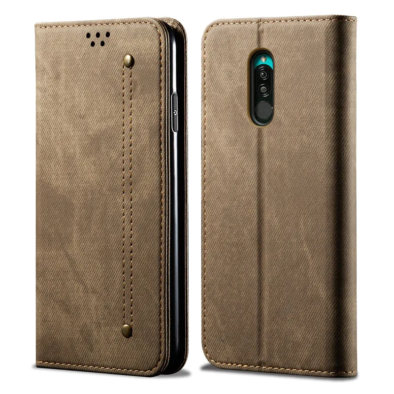 Khaki Чехол-книжка в стиле ретро для Xiaomi Redmi 8 Redmi 8A, чехол из джинсовой ткани с подставкой и бумажником, задняя крышка для Redmi 7 7A, Fundas - Цвет: Khaki