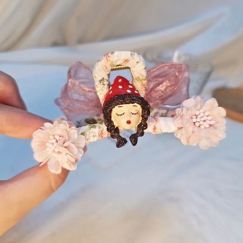 

Dream Sleeping Doll Hair Clamp Claw Organza Bow Grab Hair Clip Floral Large Shark Clip Sweet Princess Hairpin Hair Accessories