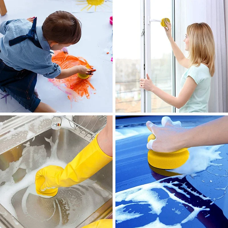 

PPYY-Paint Sponges,Double Layer Circular Painting Sponge for Art Crafts,Car,Kitchen with Mesh Hanging Storage Bag