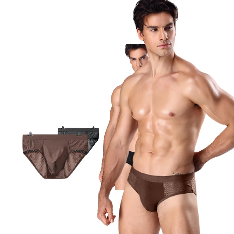 

Men's Briefs Solid Color Panties Men Underwear Men's Briefs Soft Ice Silk Breathable Men New Summer Mesh Sports Briefs