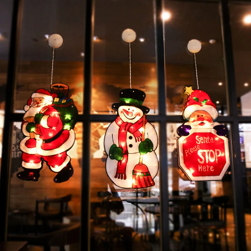 

Christmas Lights LED Decoratio Battery Powered Hanging Light Santa Window Curtains Lamp with Suction Cup Shop Garden Room Decor