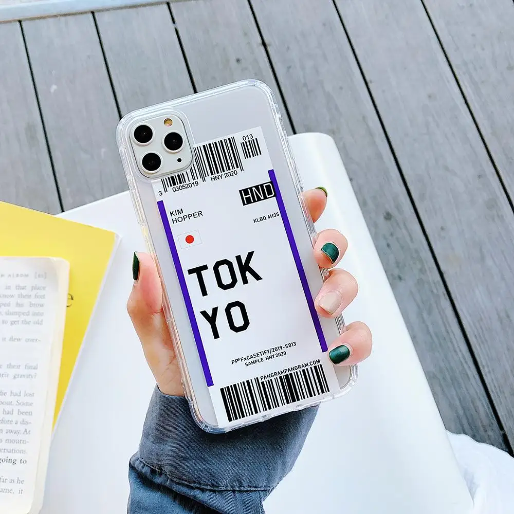 Ins Tokyo Flight Ticket TPU Phone Case foriPhone 11 Pro Max X XR XS 6 8 7 Plus Antifall Soft Transparent Cover Travel Label |