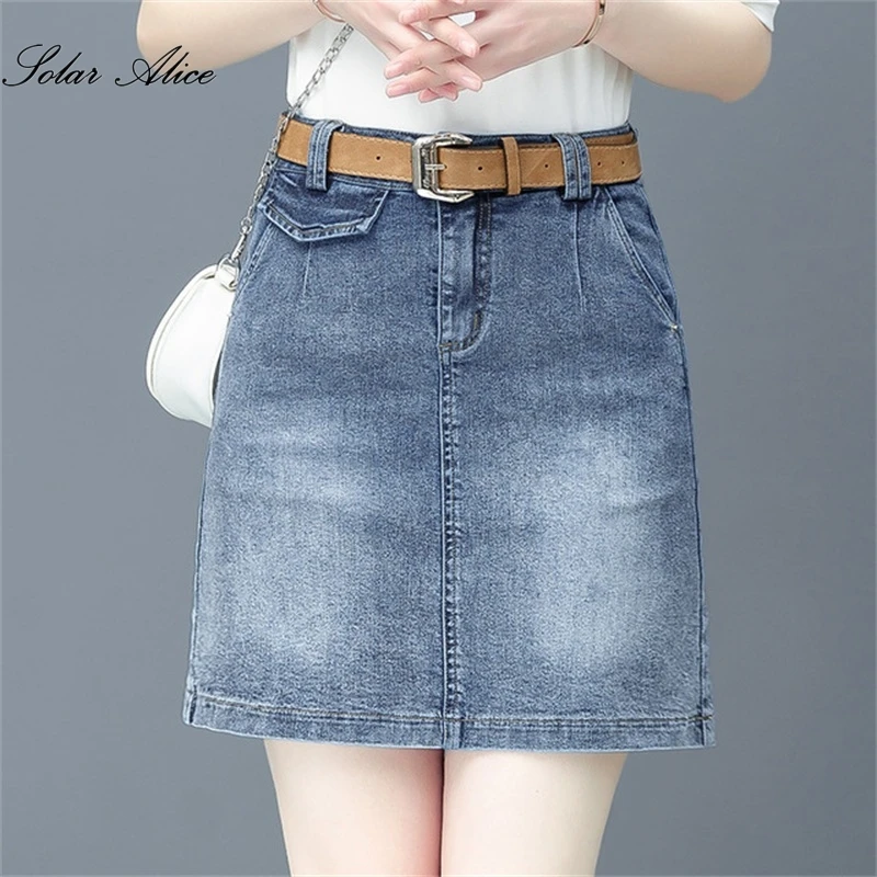 Женская джинсовая юбка с завышенной талией повседневная трапециевидная на