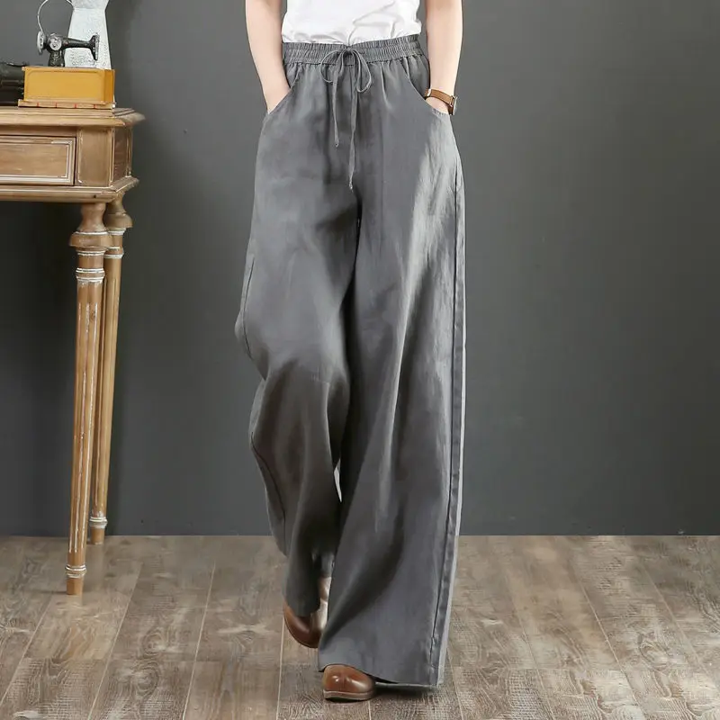 

Women 2023 New Spring Summer Loose Big Size Trousers High Waist Personality Solid Color Femme Wide Leg Pants Kobieta Spodnie 448