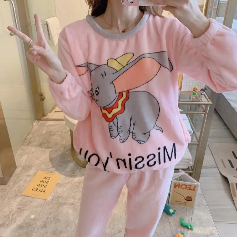 

Pajamas Women Fashion Casual Loose Long-Sleeved Trousers Round Neck Printed Pajamas 2 / Piece Set