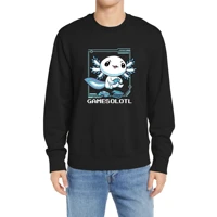unisex cotton gamesolotl gamer axolotl fish playing video games mens fleece casual pullover hoodies sweatshirts harajuku gift