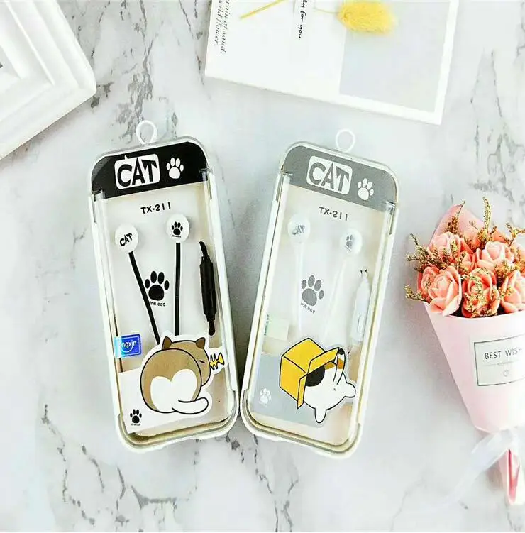 Милые наушники &quotКошка&quot с мультипликационным принтом цветные двойные