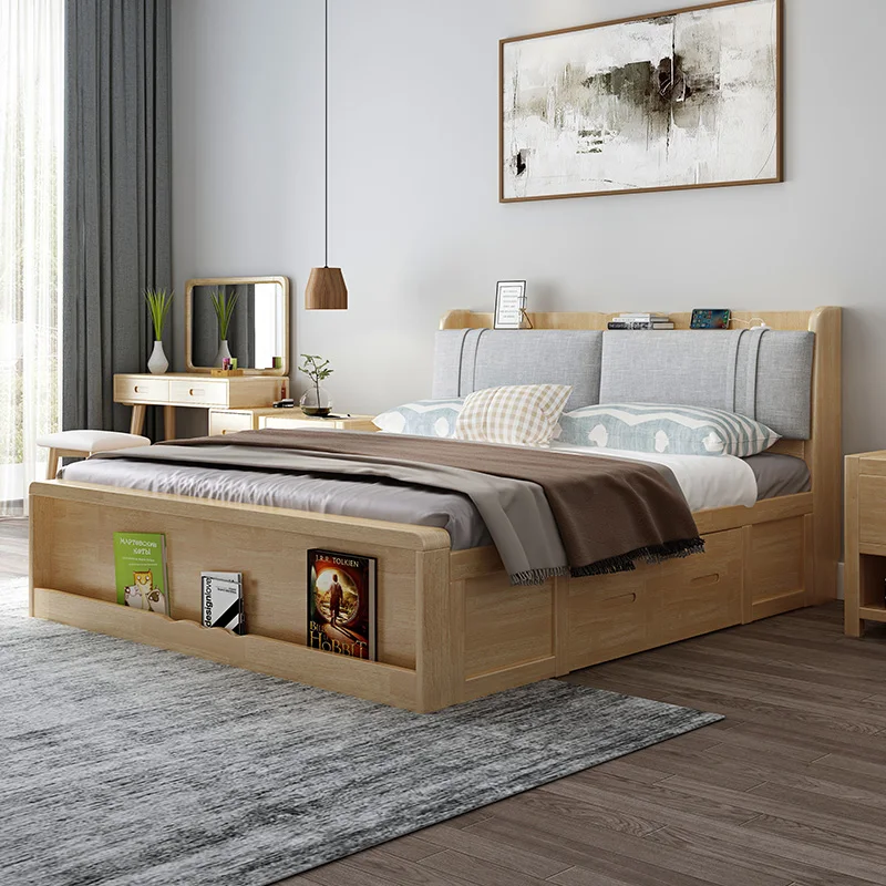 

Solid wood bed double bed large bed European solid wood master bedroom 1.8 m wedding bed with storage