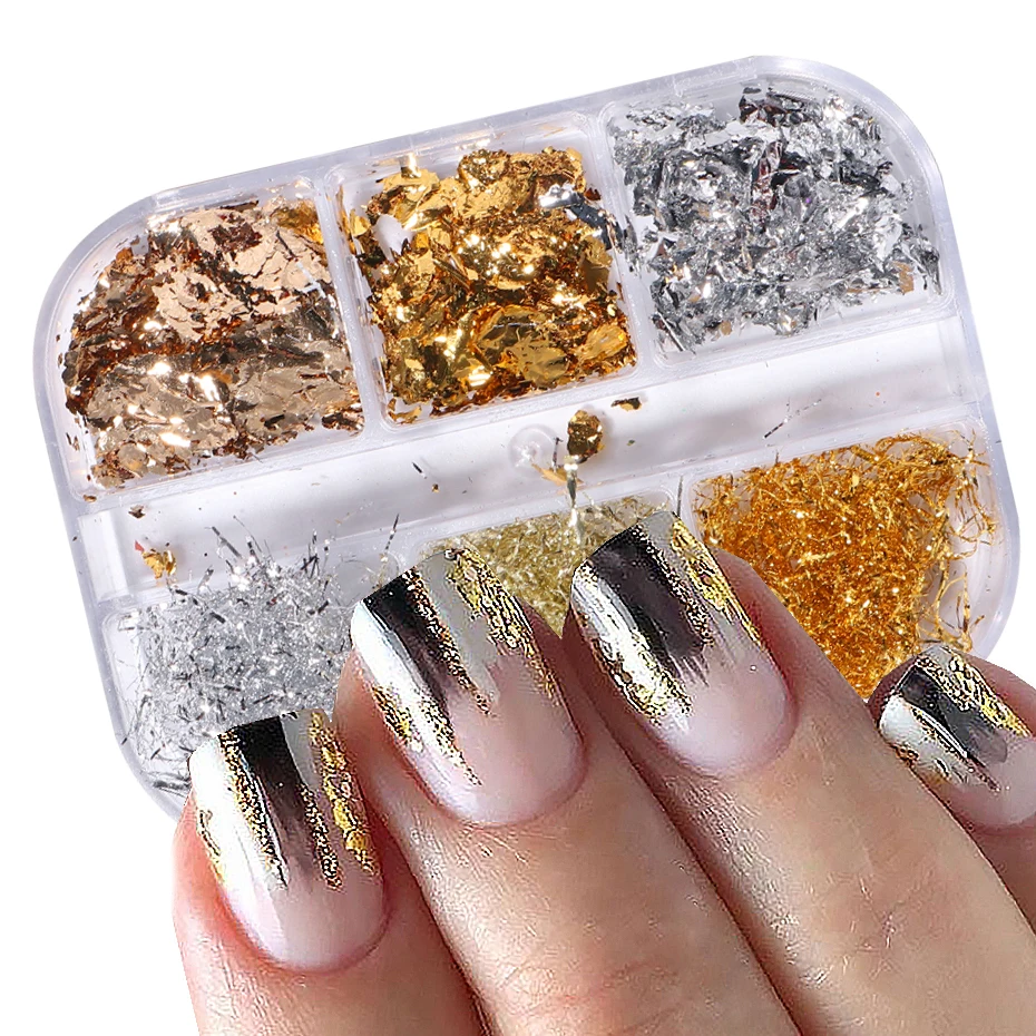 Золотые серебряные нерегулярные алюминиевой фольги 3D наклейки для ногтей