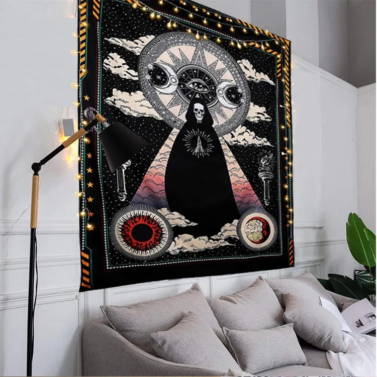 Настенный гобелен в стиле хиппи с изображением черепа из сахара большой чехол