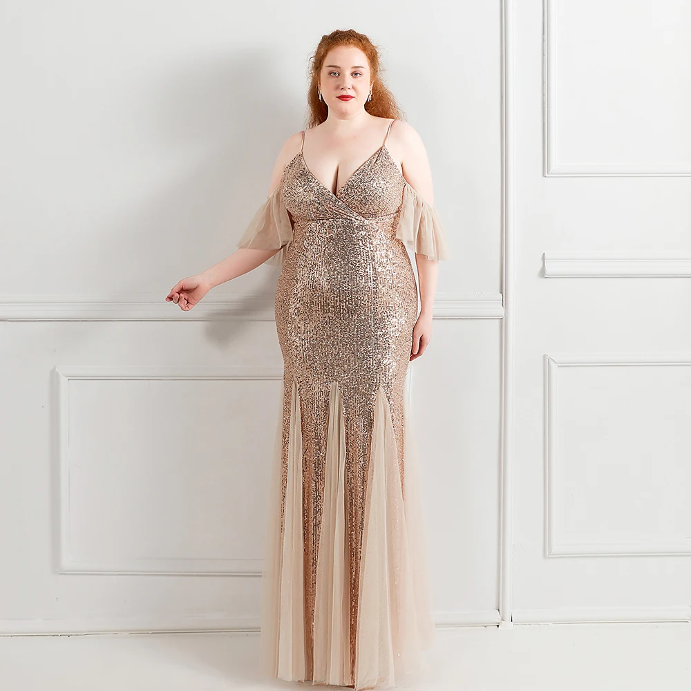 

Plus Size Sequined Mermaid Evening Dresses Formal Prom Pageant Wedding Party Robe Re Soirée Femme Robe De Soirée Se Mariage