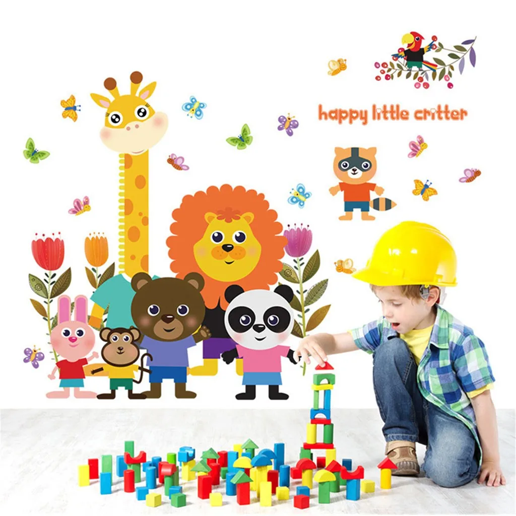 Наклейка на стену с изображением животных Льва жирафа панды медведя обезьяны