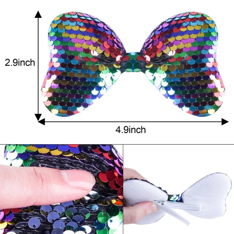 

7 Colors Sparkly Hair Bows Clip Sequin Big 5" Hair Bows Alligator Hair Clip Reversible Ribbon Bowknot Hairpins Baby Girl