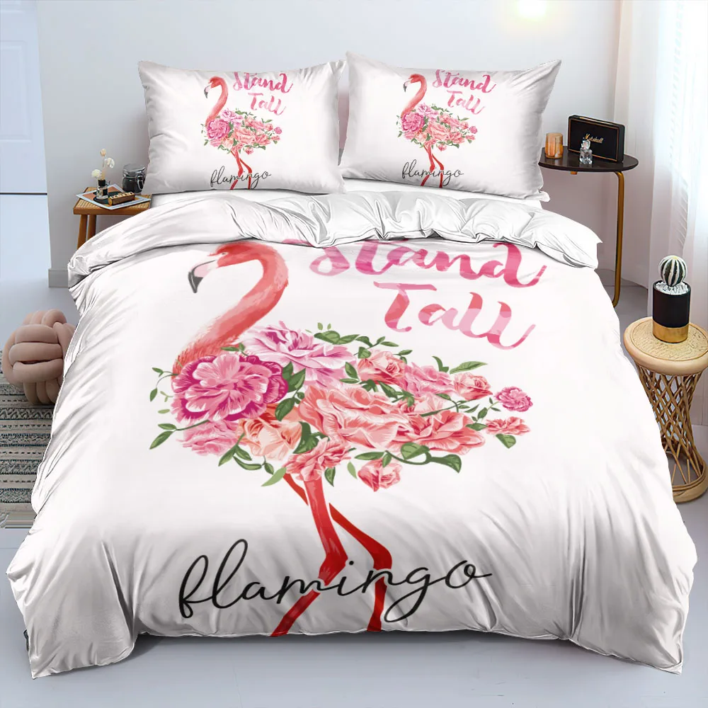 

100% комплекты постельного белья из микрофибры с розовым фламинго, наволочки, одинарные, двойные, королевские размеры, милые комплекты постел...