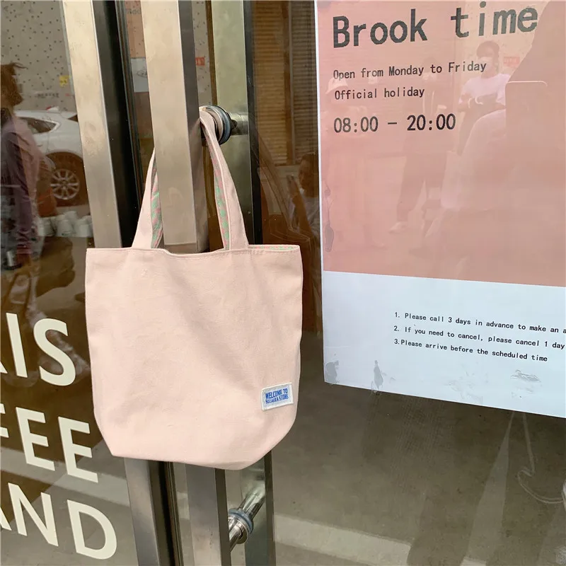 

Retro Plaid Women Small Shoulder Shopper Bag Double Sided Ladies Hand Carry Lunch Bento Bags Cute Girly Canvas Purse Handbags