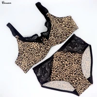 beauwear d e f g female leopard lingeries set three hooks lace full coverage underwire bras ultra thin breathable l 5xl panties