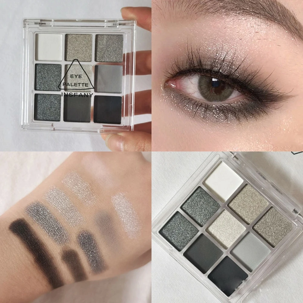 

9 Color Cool Color Eyeshadow Palette Gray Smoky Palette Matte Glitter Eyeshadow Palette Eyeshadow Pigment Palette
