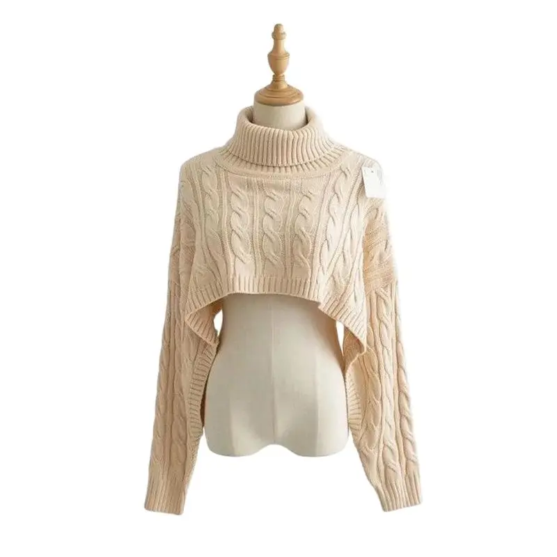 

Diiwii Woman vintage Turtelneck pullover sweater simple long sleeve Short Sweaters Autumn Winter new arrival ins street Fashion
