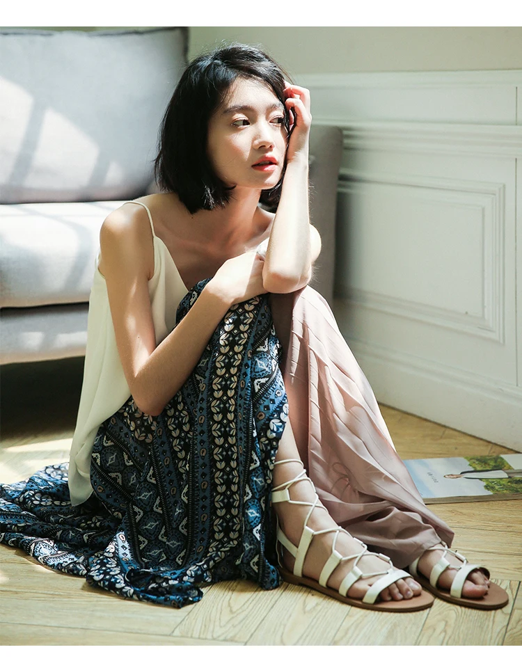 

Kimotimo Women Skirt 2021 Summer Korean Style Vintage Print Chiffon Patchwork Pleated A-line Elegant Casual All-match Dress