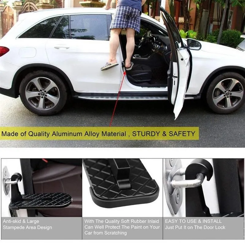 

Universal Foldable Car Door Step Pedal Auto Rooftop Luggage Ladder Hooked Foot Pegs Doorstep Safety Hammer