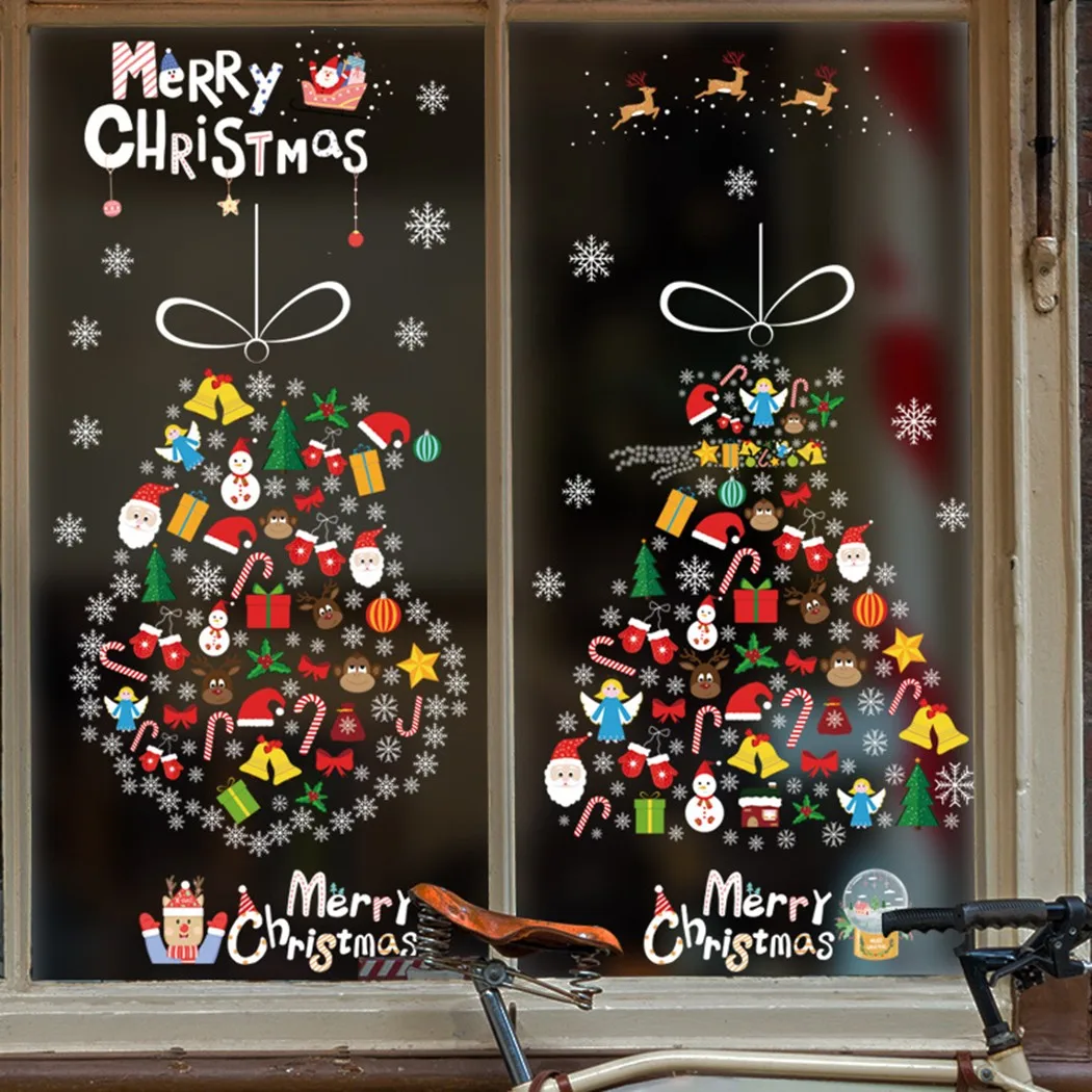 

New Year Christmas Home Decor Wall Sticker Snowflake Santa Window Stickers Art Decal Wall Home Shop Decor Sticker For Kids Rooms