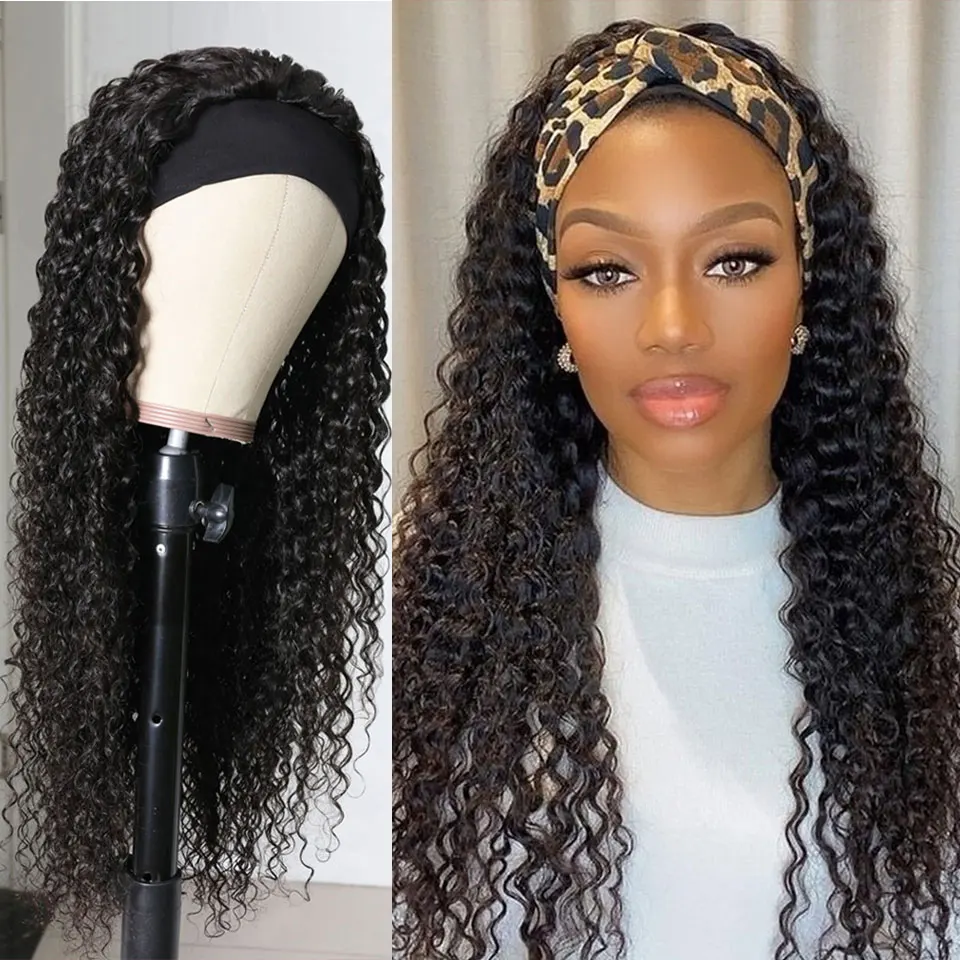 Water Wave Headband Wig Human Hair Glueless Long Wig Full Machine Made Wigs For Black Women Remy Human Hair Natural Color