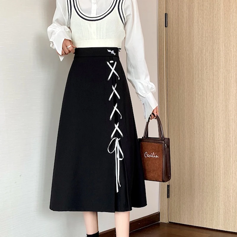 

Женская Юбка-миди со шнуровкой и высокой талией