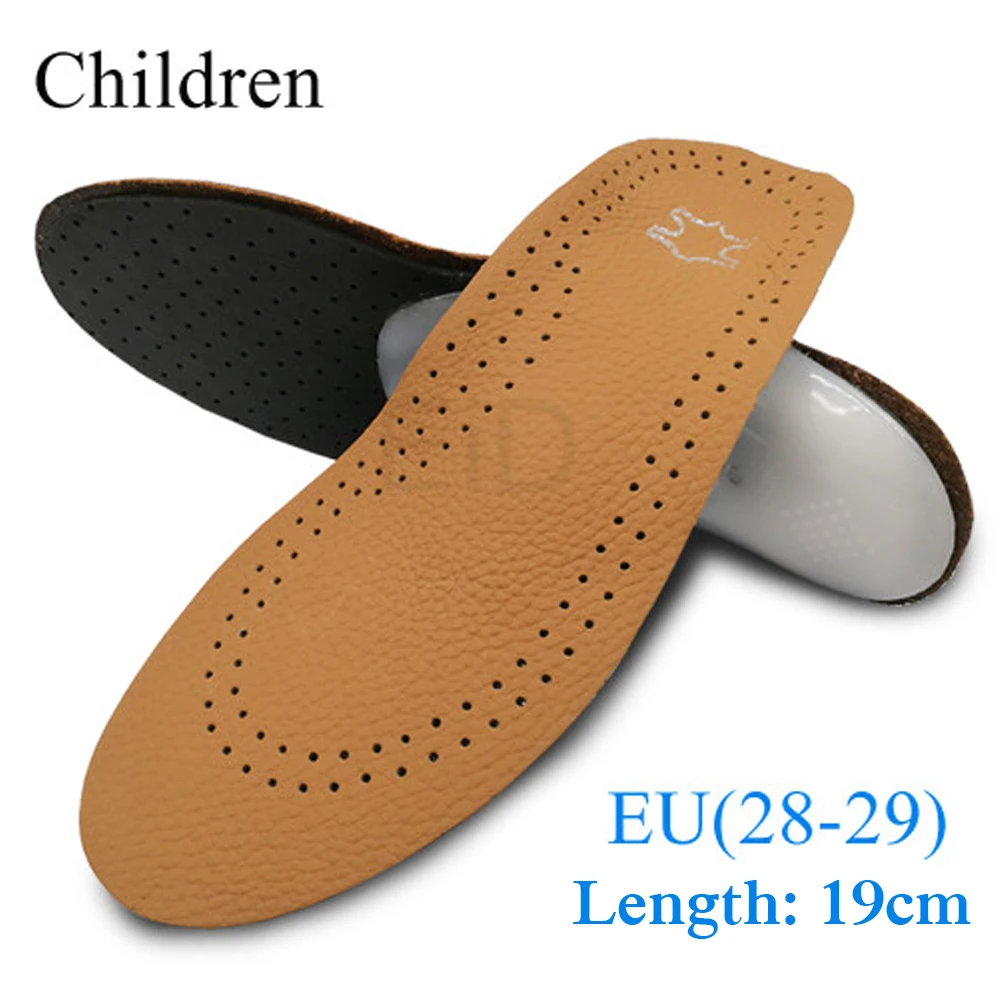 EU(28-29) 19cm Ортопедическая стелька из кожи для плоскостопия, ортопедическая обувь, стельки для ног для мужчин, женщин и детей - Цвет: EU(28-29) 19cm