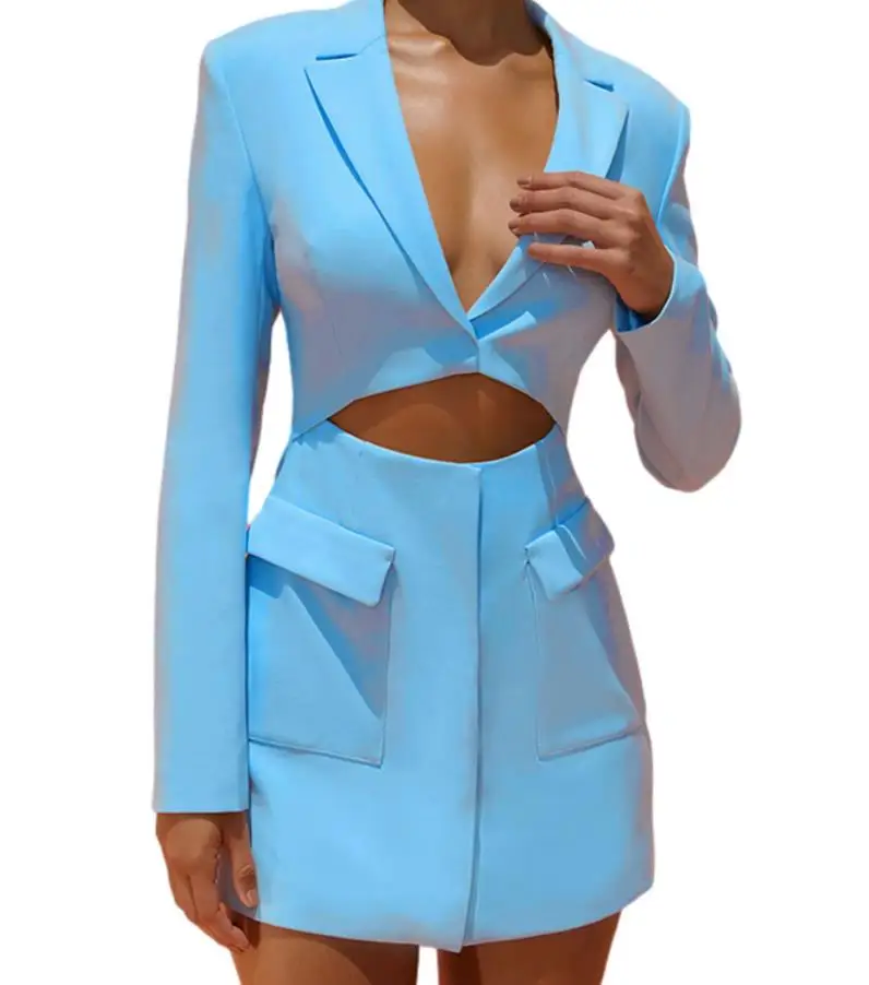 

Женский короткий костюм Y2K, винтажное Элегантное летнее однотонное платье с длинным рукавом, отложным воротником и облегающей юбкой из двух...