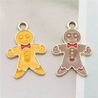 julie wang 6pcs enamel gingerbread man charms brown orange cartoon christmas food pendants alloy jewelry making accessory