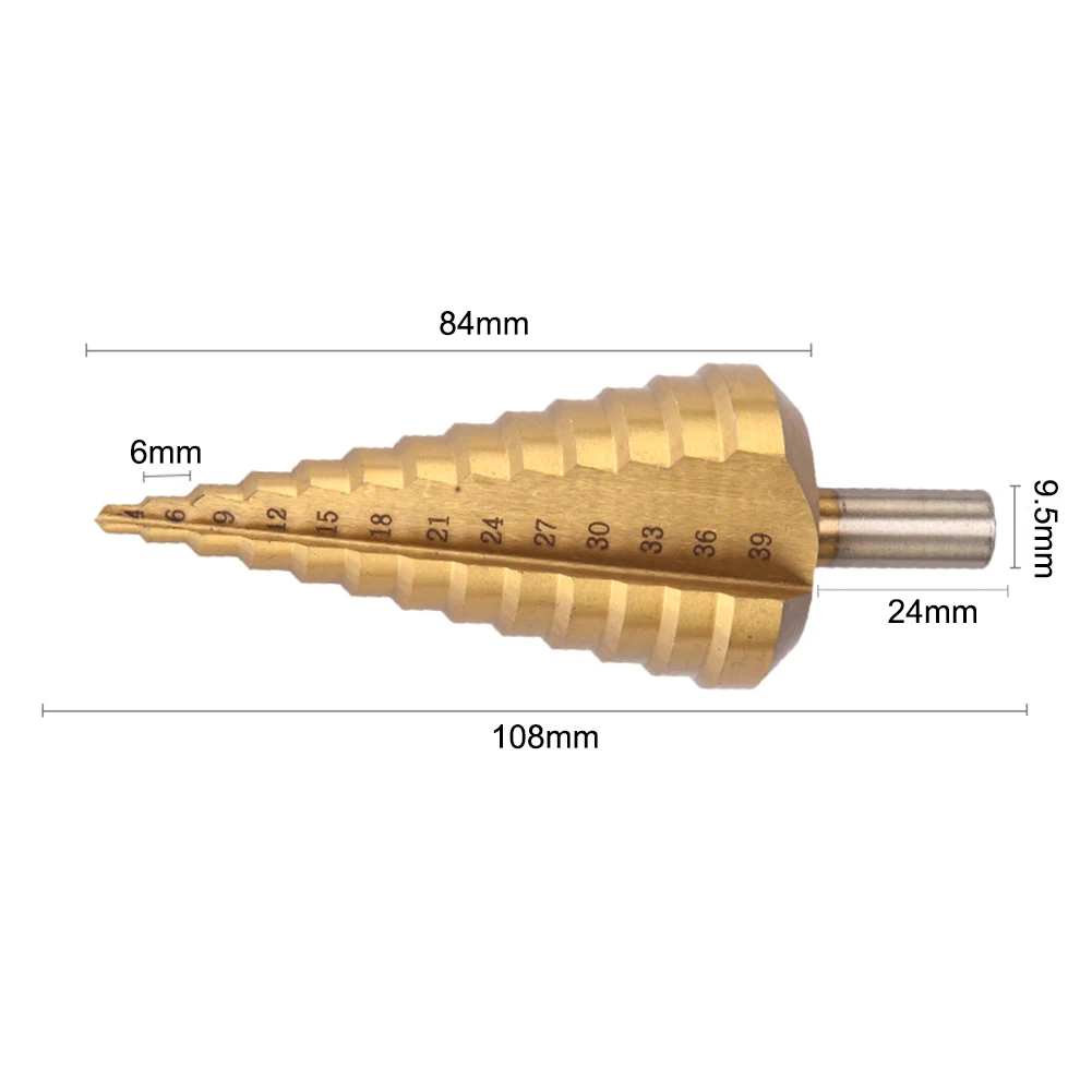 

4-39Mm High Speed Steel Round Handle Straight Groove Pagoda Drill Titanium-Plated Step Drill Tools Accessories