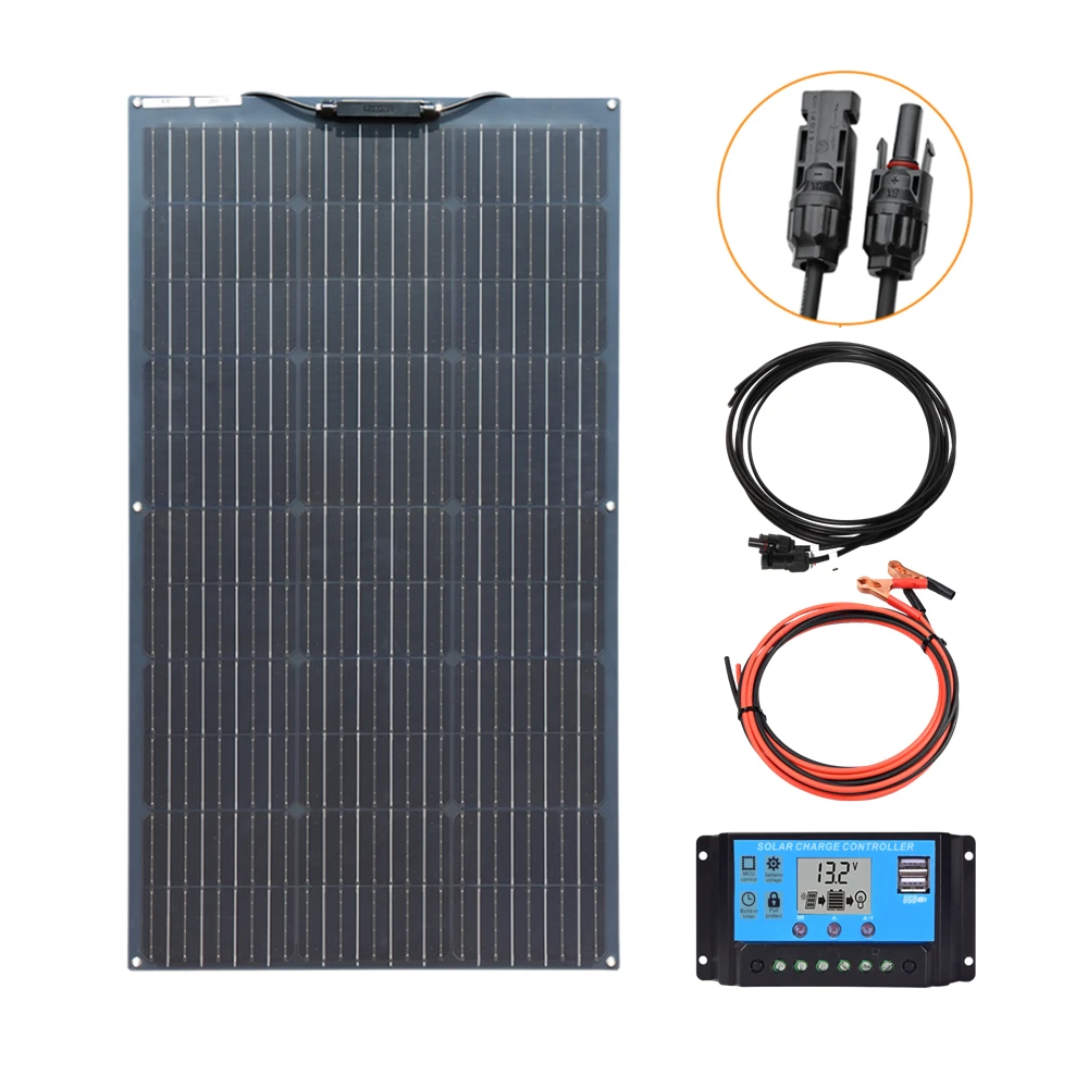 

100W 18V Monocrystalline Flexible Solar Panel Kit High Efficiency Solar Module Battery Charge For Home RV Trailer Camper Marine