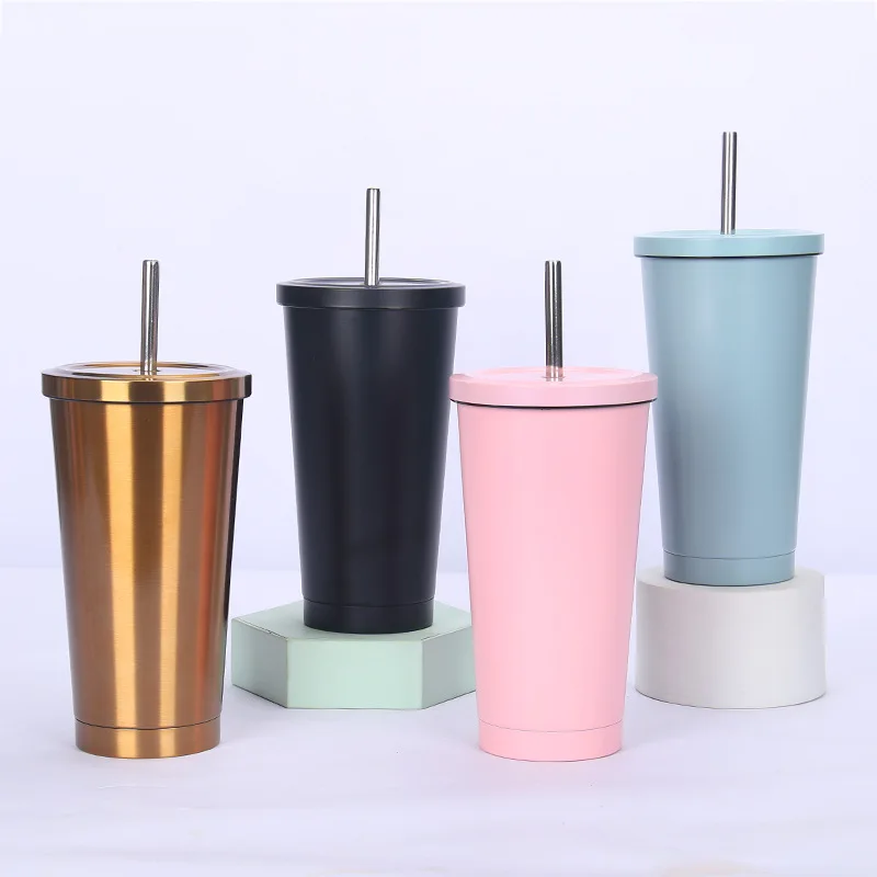 

750ML Stainless Steel Straw Cup Mug Reusable Tumbler Cup With Lid Vacuum Coffee Cup Thermos Milk Tea Cup Ice Master Cup Daily Us