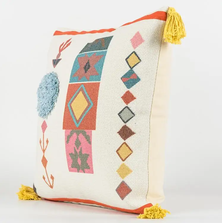 Nordic Linen Hand-Woven Pillow Cover Sofa Cushion Cotton Embroidery Tufted Pillowcase Morocco Geometry Tassel Set | Дом и сад