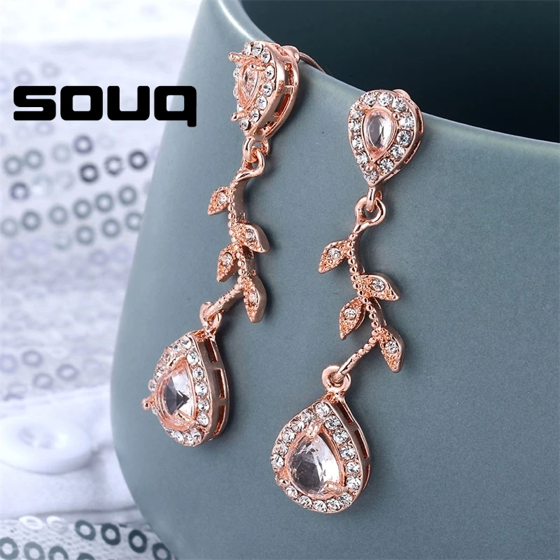 SOUQ белый цвет форма цветка Циркон капли воды лист кристалл кулон Висячие серьги