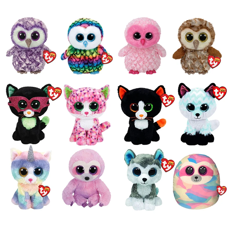 

15CM Ty Beanie Big Shiny Eyes Owl Fox Cat Unicorn Sloth Husky Pillow Doll Soft Plush Stuffed Animal Best Toy Child Birthday Gift