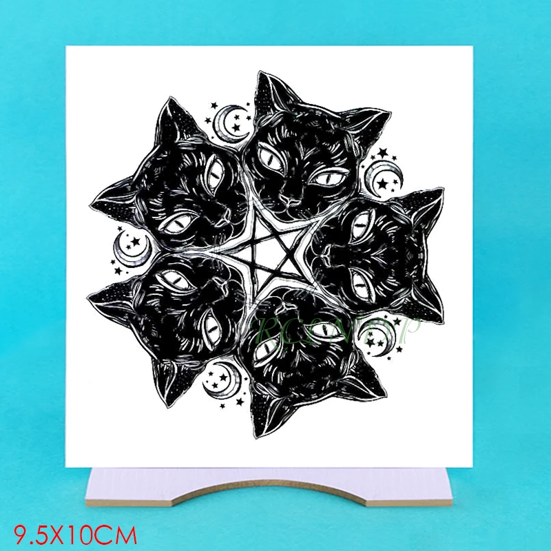 Водостойкая Временная тату-наклейка с пятью головами кошками луной звездами